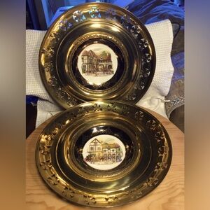 PAIR OF OLD COACH YORK & STIRRUP CUP~MADE IN ENGLAND PLATES with BRASS Surround